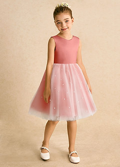 Azazie Esme Flower Girl Dresses Salmon Pink Ball-Gown Bow Tulle Dress image7