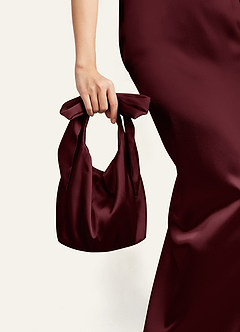 Capernet Color Cabernet Matching Color Stretch Satin Bow Handbag | Azazie UK