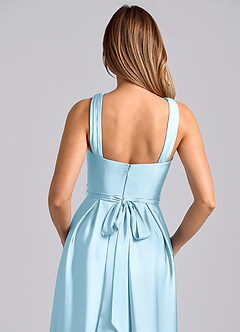 Azazie Dixie 신부 들러리 드레스 A라인 주름진 스트레치 새틴 바닥 길이 드레스 image2