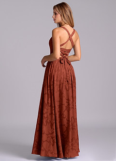 Azazie Francis Robes de demoiselle d'honneur Robe Trapèze en Blumen-Burnout Corset Terracotta image2