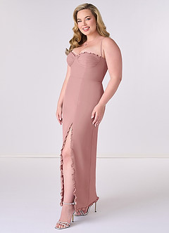 Barbie ♥ Azazie Robes de demoiselle d'honneur Robe Fourreau en Mousseline de soie Corset Rose Poussiéreuse image9