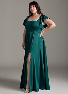 Azazie Bondi Bridesmaid Dresses Peacock A-Line Bow Stretch Satin Dress image9