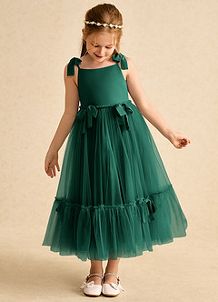 Azazie Jaci Flower Girl Dresses Emerald A-Line Spaghetti Strap Chiffon Dress image6