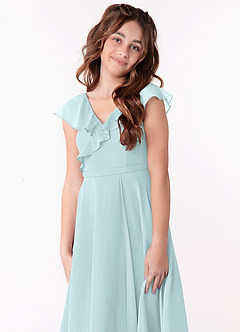 Azazie Posie Junior Mist A-Line Ruched Chiffon Dress image6
