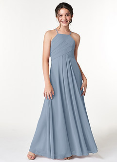 Azazie Ginger Junior Dusty Blue A-Line Pleated Chiffon Dress image5