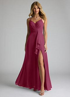 Azazie Akita Brautjungfernkleider A-Linie Chiffon Kleid Maulbeerrot image3