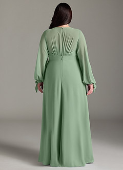 Azazie Matilda Bridesmaid Dresses Matcha A-Line Long Sleeve Chiffon Dress image10