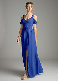 Azazie Lianne Vestidos de damas de honor Vestido de Azul Real de Gasa de Corte en A con Vestidos sin tirantes image4