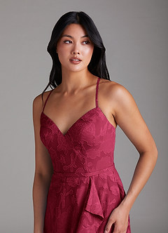 Azazie Naeem Brautjungfernkleider A-Linie Herzausschnitt Blumen-Burnout Kleid Burgunderrot image6