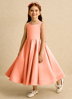 Azazie Babs Flower Girl Dresses Sunset Ball-Gown Pleated Matte Satin Dress image8