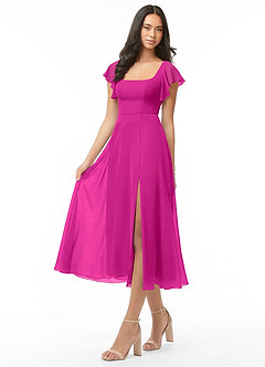 Azazie Bondi Bridesmaid Dresses Fuchsia A-Line Ruched Chiffon Dress image3