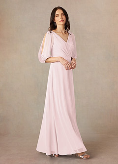 Azazie Bronwyn Mother of the Bride Dresses Blushing Pink A-Line V-Neck Ruched Chiffon Dress image1