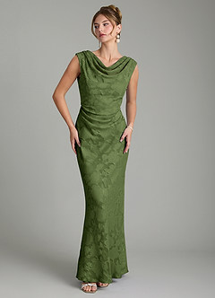 Azazie Kieryn Bridesmaid Dresses Olive Mermaid Pleated Floral Burnout Dress image5