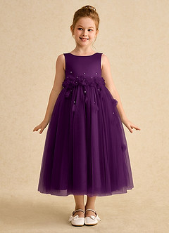 Azazie Lux Flower Girl Dresses Grape A-Line Beaded Tulle Dress image5
