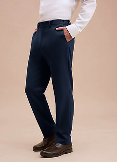 front Ethan Bleu Marine Foncé Pantalon habillé en tissu raffiné