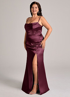 Azazie Saige Bridesmaid Dresses Cabernet Sheath Off the Shoulder Metallic Satin Convertible Dress image13