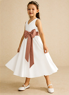 Azazie Darling Flower Girl Dresses Ivory Bronzer A-Line Bow Cotton Dress image3
