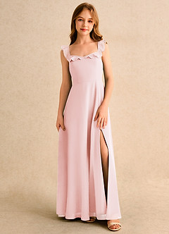Azazie Chip Girls Formal Flower Girl Dresses Blushing Pink A-Line Sleeveless Chiffon Dress image1