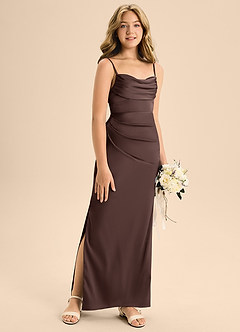 Azazie Mai Junior Vestido Ganache de Satén Elástico de Corte Recto con Escote corazón image3