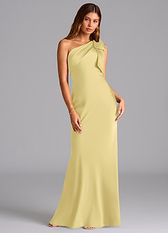 Azazie Yuanna Bridesmaid Dresses Lemon Sorbet Mermaid One Shoulder Stretch Satin Dress image3