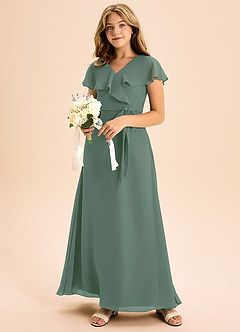 Azazie Lainey Junior Eucalyptus A-Line with Pockets Chiffon Dress image6