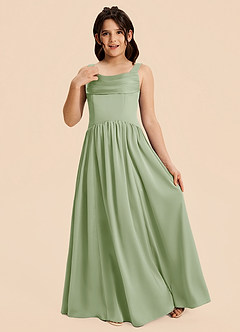 Azazie Drew Junior Dusty Sage A-Line Pleated Stretch Satin Dress image5