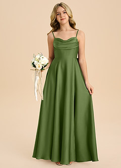 Azazie Bear Junior Vestido de Enebro de Satén Elástico de Corte en A con Escote de Corazón image7