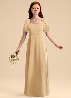 Azazie Briar Junior Gold A-Line Bow Stretch Satin Dress image5
