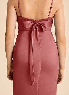 Azazie Mia Junior Vestido Rosa Antigua de Satén Elástico de Corte Sirena con Plisado image6