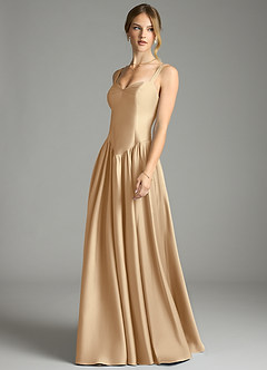 Azazie Evadina Vestidos de damas de honor Vestido de Champán de Satén Elástico de Corte en A con Corsé image3