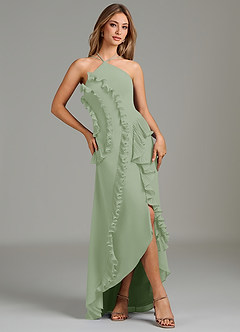 Azazie Yelena Bridesmaid Dresses Dusty Sage A-Line Ruched Chiffon Dress image5