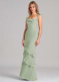 Azazie Marilynn 신부 들러리 드레스 인어 오프 더 숄더 쉬폰 바닥 길이 드레스 image7