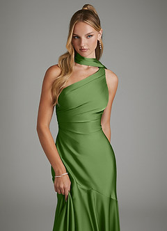 Azazie Amara Robes de demoiselle d'honneur Robe Sirène en Satin extensible Asymétrique Basilic image6