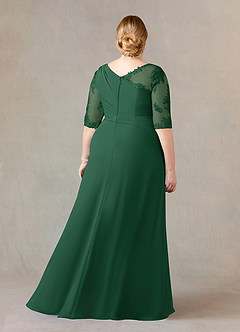 Azazie Dionysus Mother of the Bride Dresses Dark Green A-Line Boatneck Lace Chiffon Dress image7