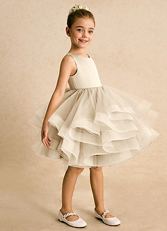 Azazie Tinie Flower Girl Dresses Champagne Ball-Gown Bow Tulle Dress image4