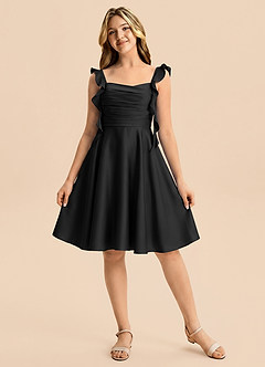 Azazie Kira Junior Robe Trapèze en Satin extensible Rayé Noir image6