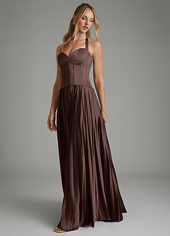 Azazie Piper Bridesmaid Dresses Ganache A-Line Corset Stretch Satin Dress image7