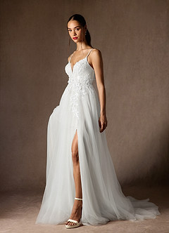 Azazie Nikita Wedding Dresses Diamond White A-Line Sequins Tulle Dress image6