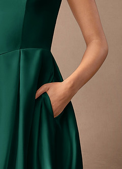 Azazie Fulton Mother of the Bride Dresses Emerald A-Line Pleated Stretch Satin Dress image7
