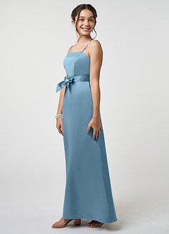 Azazie Anina Junior Robe Trapèze en Satin extensible Arc Acier Bleuté image4