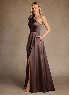 Azazie Easton Mother of the Bride Dresses Ganache A-Line One Shoulder Stretch Satin Dress image4