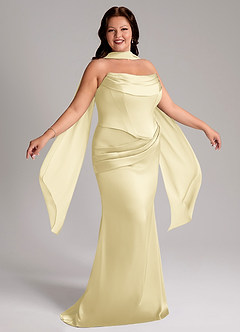 Azazie Sorrel Bridesmaid Dresses Lemon Sorbet Mermaid Strapless Stretch Satin Convertible Dress image9