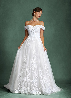 Azazie Becca Robes de mariée Robe Trapèze en Tulle Décolleté en cœur Blanc De Diamant image3