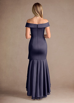 Azazie Billings Moeder van de bruid jurken Zeemeermin Jurk van Stretch Satijn Off the Shoulder Stormachtig image4