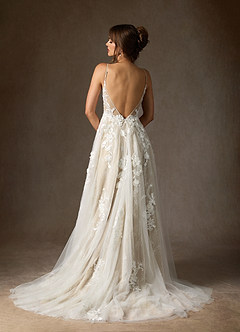 Azazie Monda Abiti da Sposa Abito A-Line in Tulle Pizzo Bianco Diamante Champagne image5