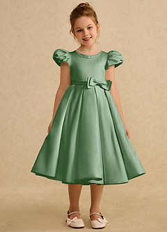 Azazie Pearl Blumenmädchenkleider Ballkleid Plissee Matte Satin Kleid Matcha image5