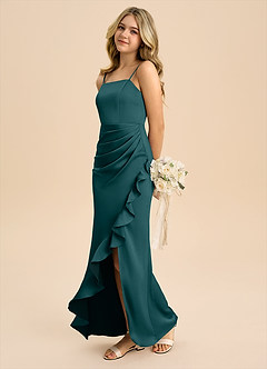 Azazie Buzzy Junior Pine Sheath Pleated Stretch Satin Dress image6