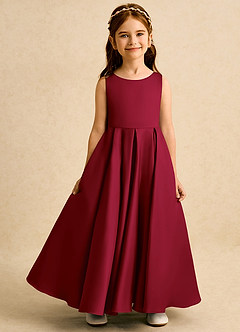 Azazie Pepper Flower Girl Dresses Burgundy A-Line Pleated Matte Satin Dress image4