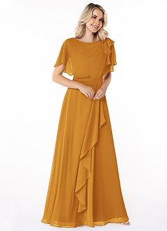 Azazie Aaliyah Modest Bridesmaid Dresses A-Line Scoop Pleated Chiffon Floor-Length Dress image3