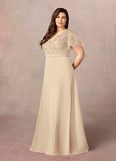 Azazie Singer Mother of the Bride Dresses Champagne A-Line V-Neck Lace Chiffon Dress image8